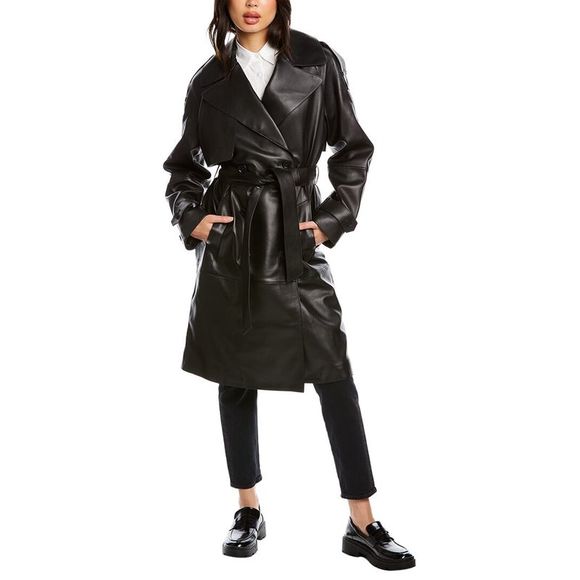 Mackage Womens  Trisha Leather Trench Coat, Black - Picture 4 of 5